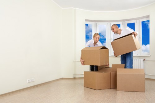 Removal team handling household items during a UK move